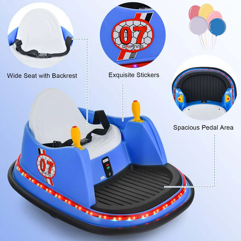 12V Toddler Bumping Car Battery Powered Baby Ride On Bumper Car With Dual Joysticks Flashing Led Light Amp 360 Degree Spin